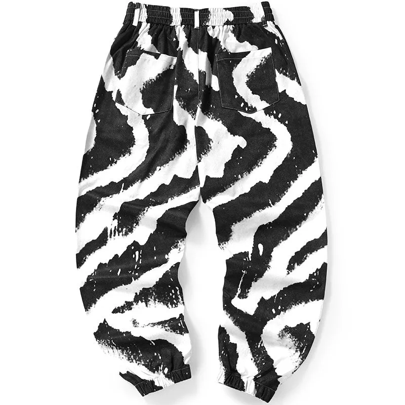 Hip Hop Zebra Print Color Block Loose Pants