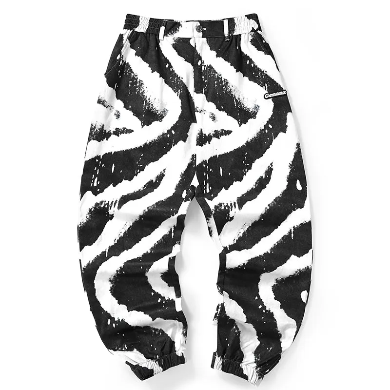 Hip Hop Zebra Print Color Block Loose Pants