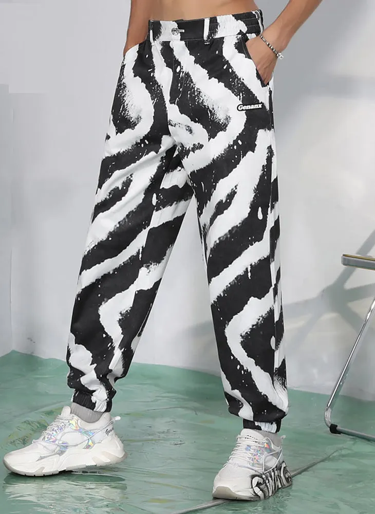 Hip Hop Zebra Print Color Block Loose Pants