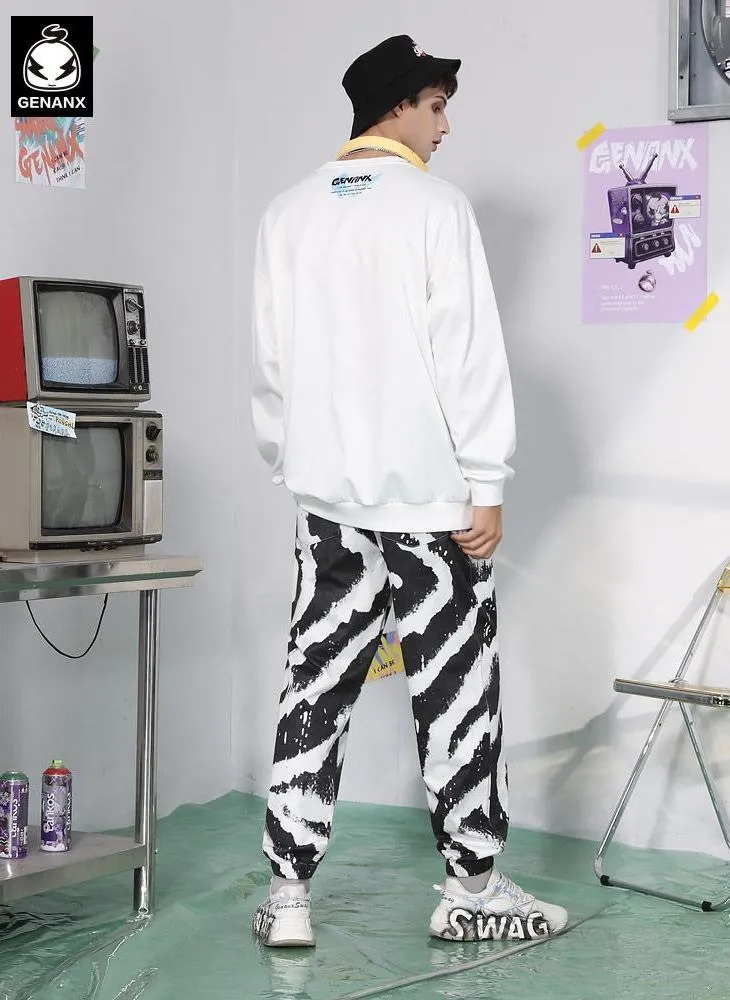 Hip Hop Zebra Print Color Block Loose Pants
