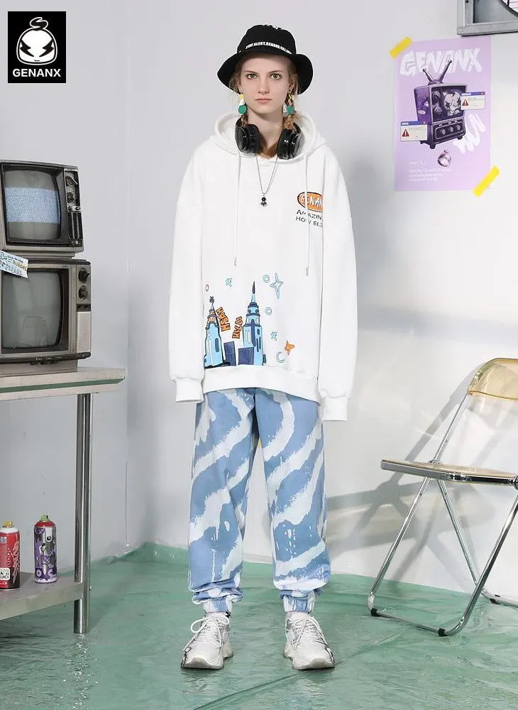 Hip Hop Zebra Print Color Block Loose Pants