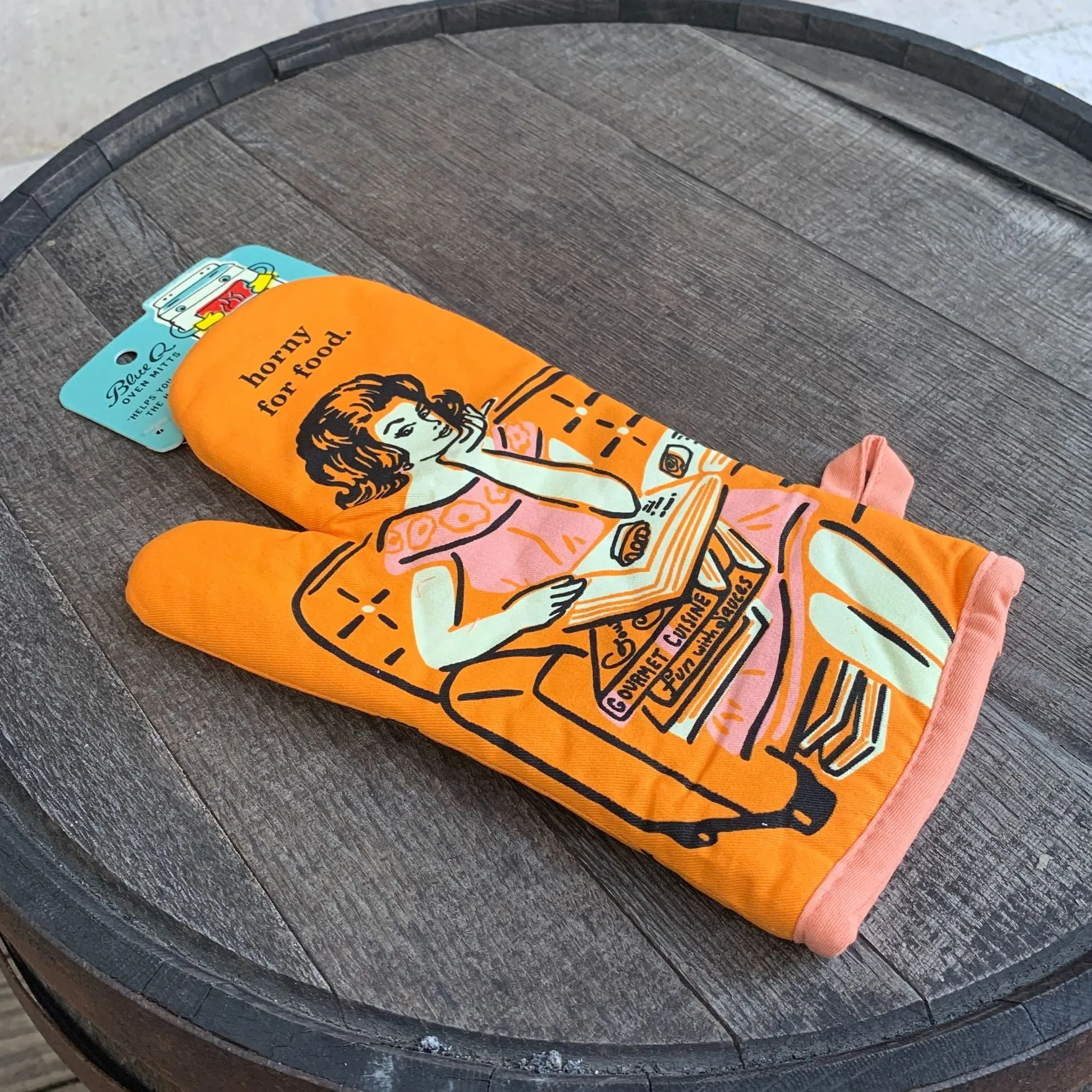 Horny For Food Thermal Oven Mitt in Orange | Kitchen Thermal Single Pot Holder | BlueQ at GetBullish