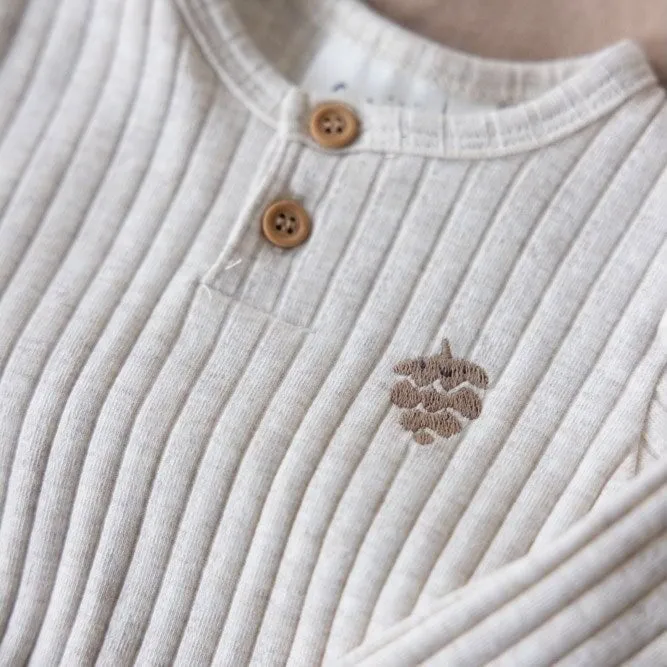 INTO THE FOREST - "Leaf" Embroidered Ribbed Knit Top