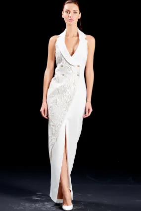 Jacquard and Taffeta Asymmetric Long Dress