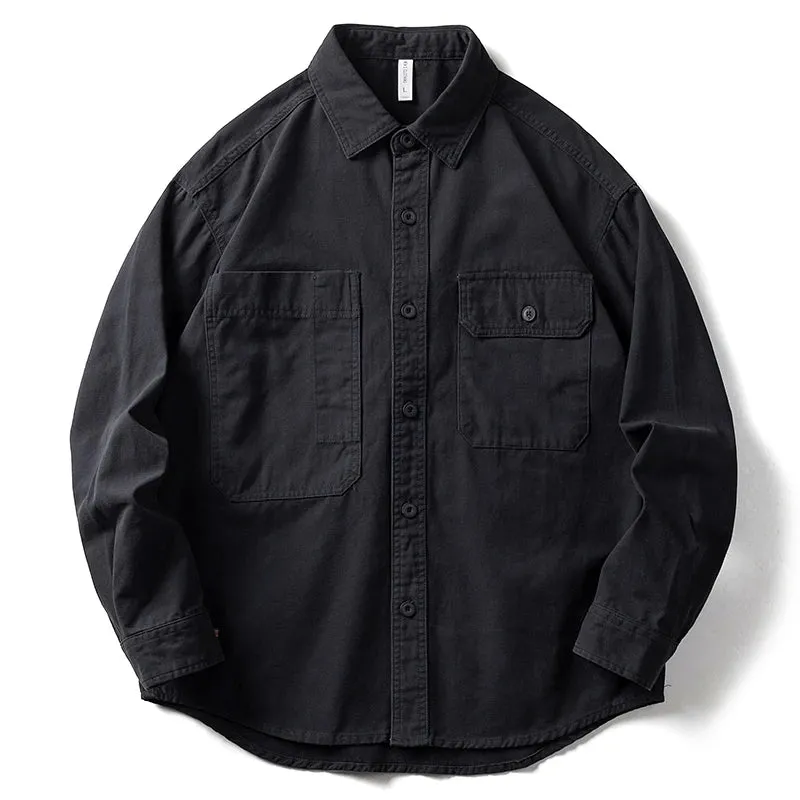Japanese Streetwear Loose Shirt Men Clothing - Vintage Casual Long Sleeve Cargo Coat