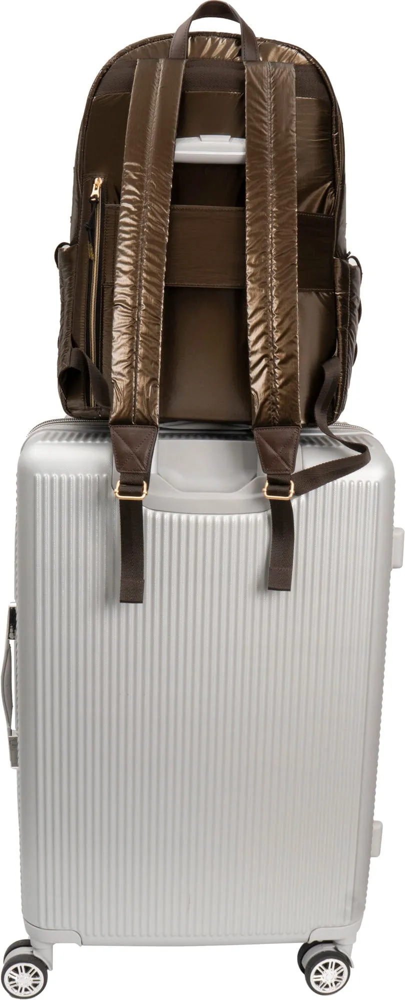 Joan & David Tubular Quilted Metallic Puffer Nylon 18 Inch Workbook Backpack