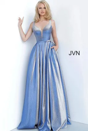 Jovani JVN2229 Size 18 Blue Long Shimmer Prom Dress Ball Gown Formal Metallic Evening