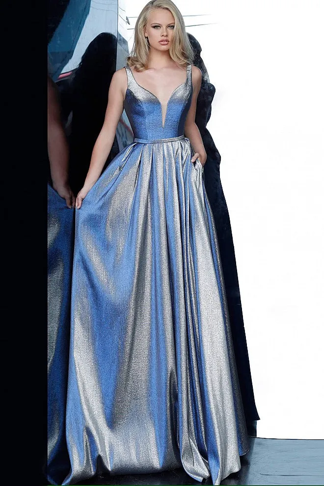 Jovani JVN2229 Size 18 Blue Long Shimmer Prom Dress Ball Gown Formal Metallic Evening
