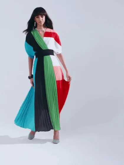 Kyrie Colorblock Pleated Maxi Dress