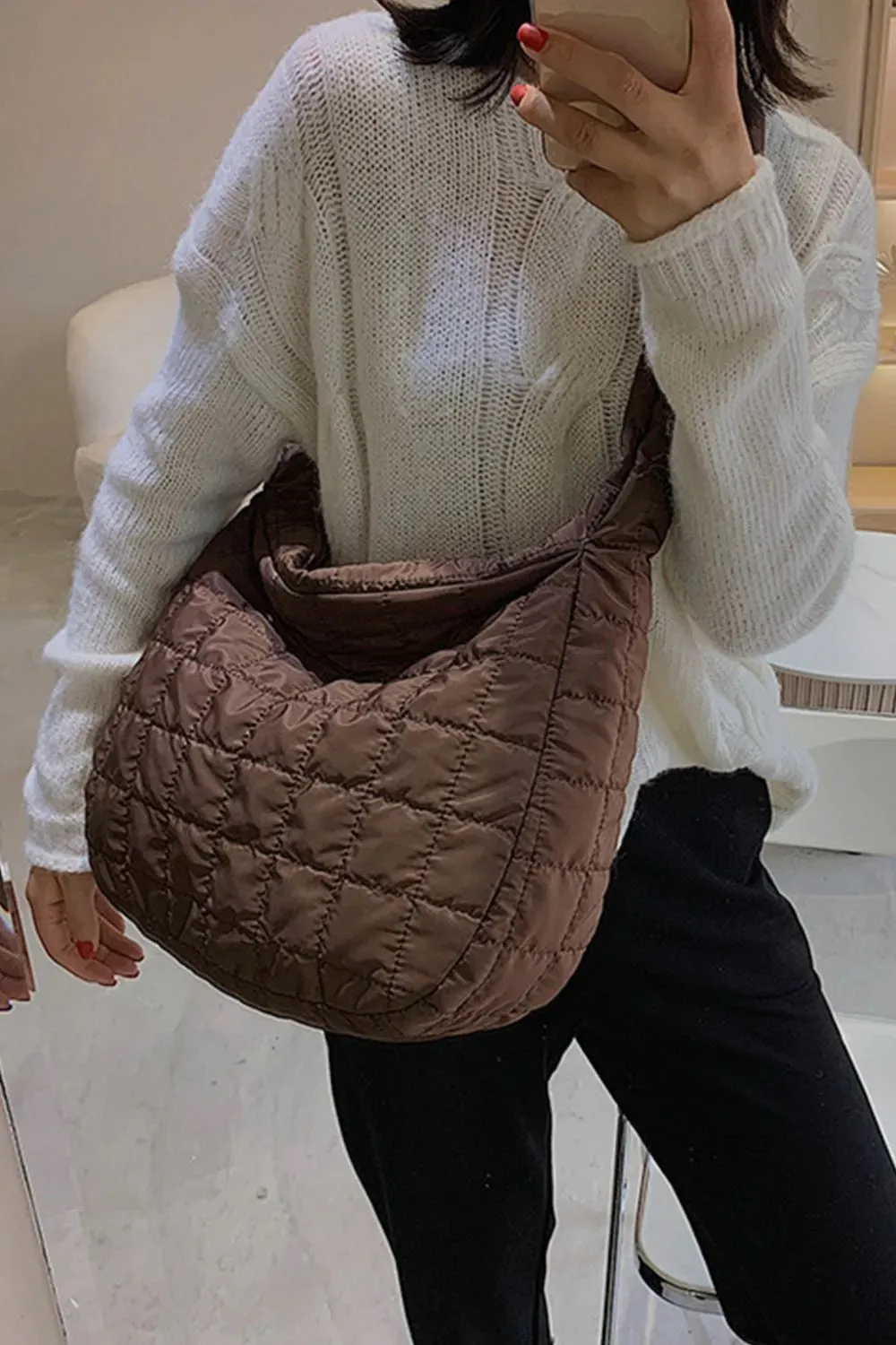 Large Quilted Shoulder Bag : 3 Colors
