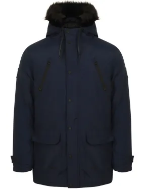 Lenart Faux Fur Trim Hooded Parka Jacket in Midnight Blue - Tokyo Laundry