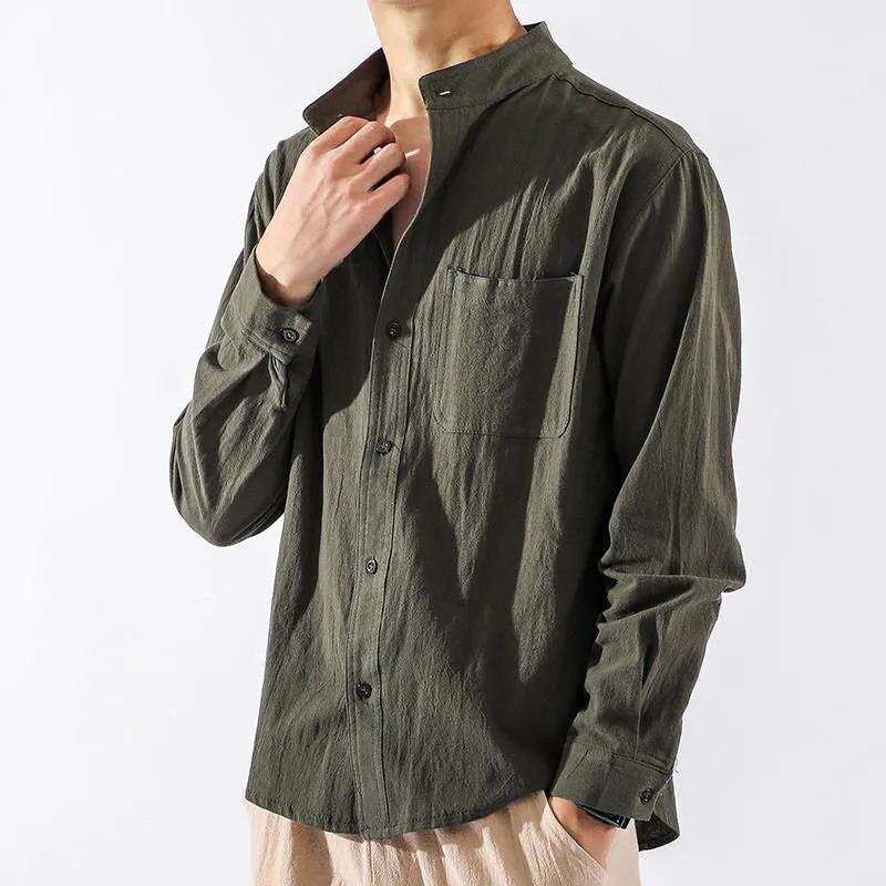 Linen Shirt Men's Long-Sleeved Shirt Loose Large Size
