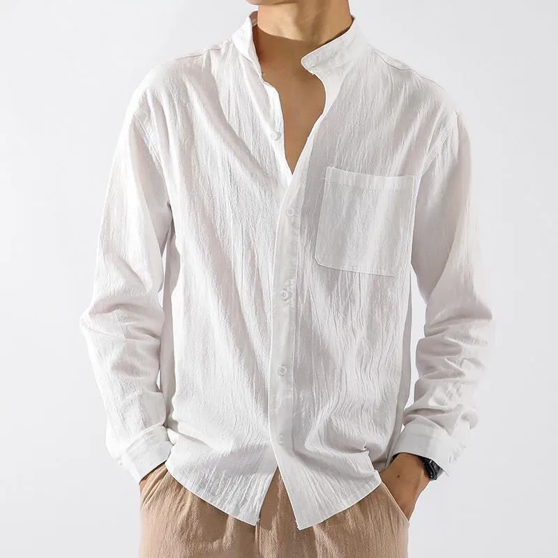 Linen Shirt Men's Long-Sleeved Shirt Loose Large Size