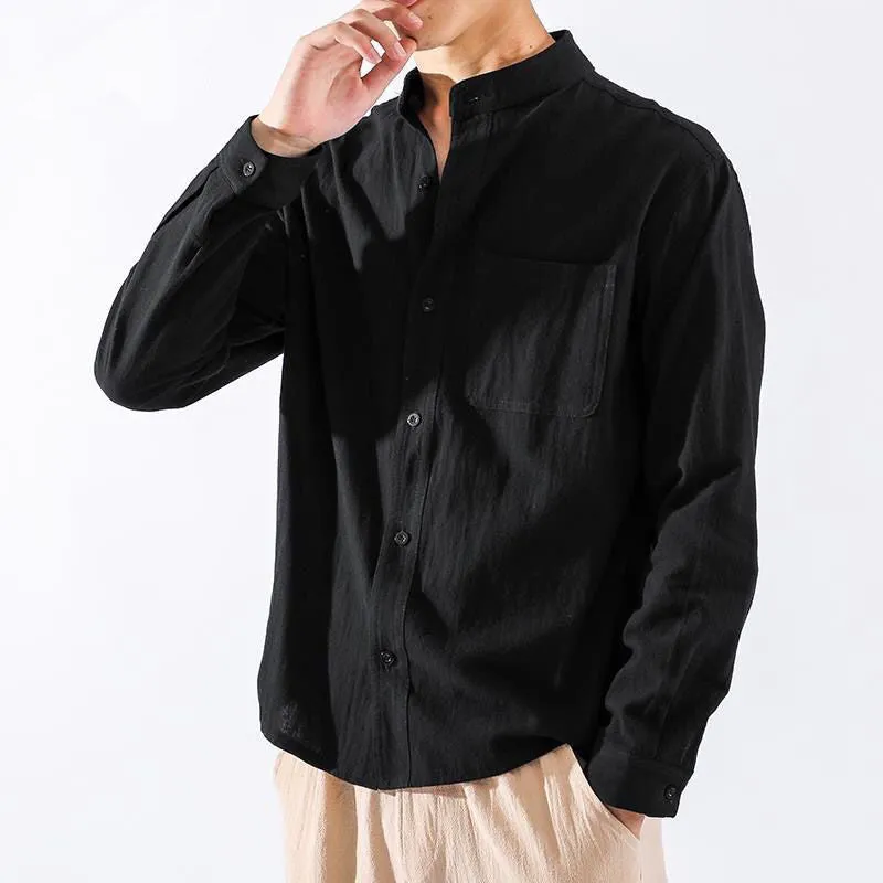 Linen Shirt Men's Long-Sleeved Shirt Loose Large Size