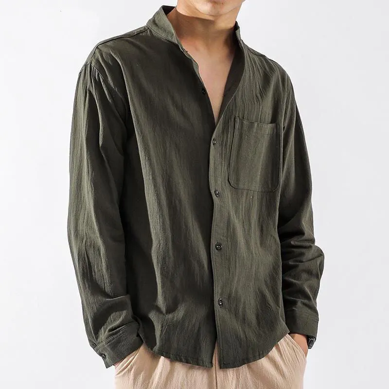 Linen Shirt Men's Long-Sleeved Shirt Loose Large Size