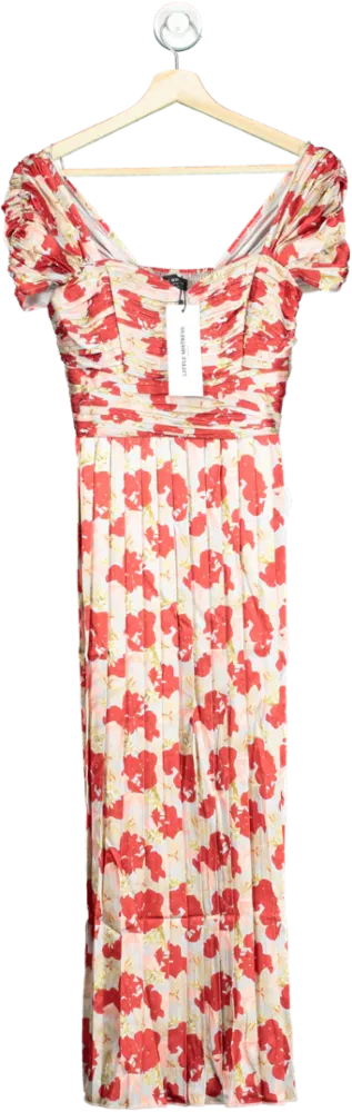Little Mistress Red Jackson Floral Print Pleated Midaxi Dress UK 8