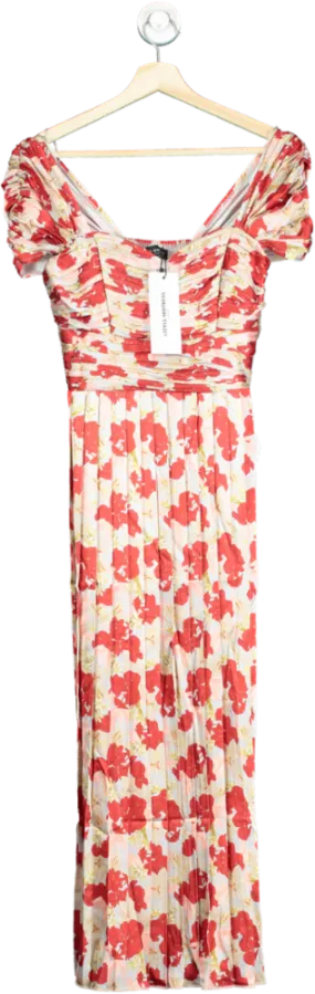 Little Mistress Red Jackson Floral Print Pleated Midaxi Dress UK 8
