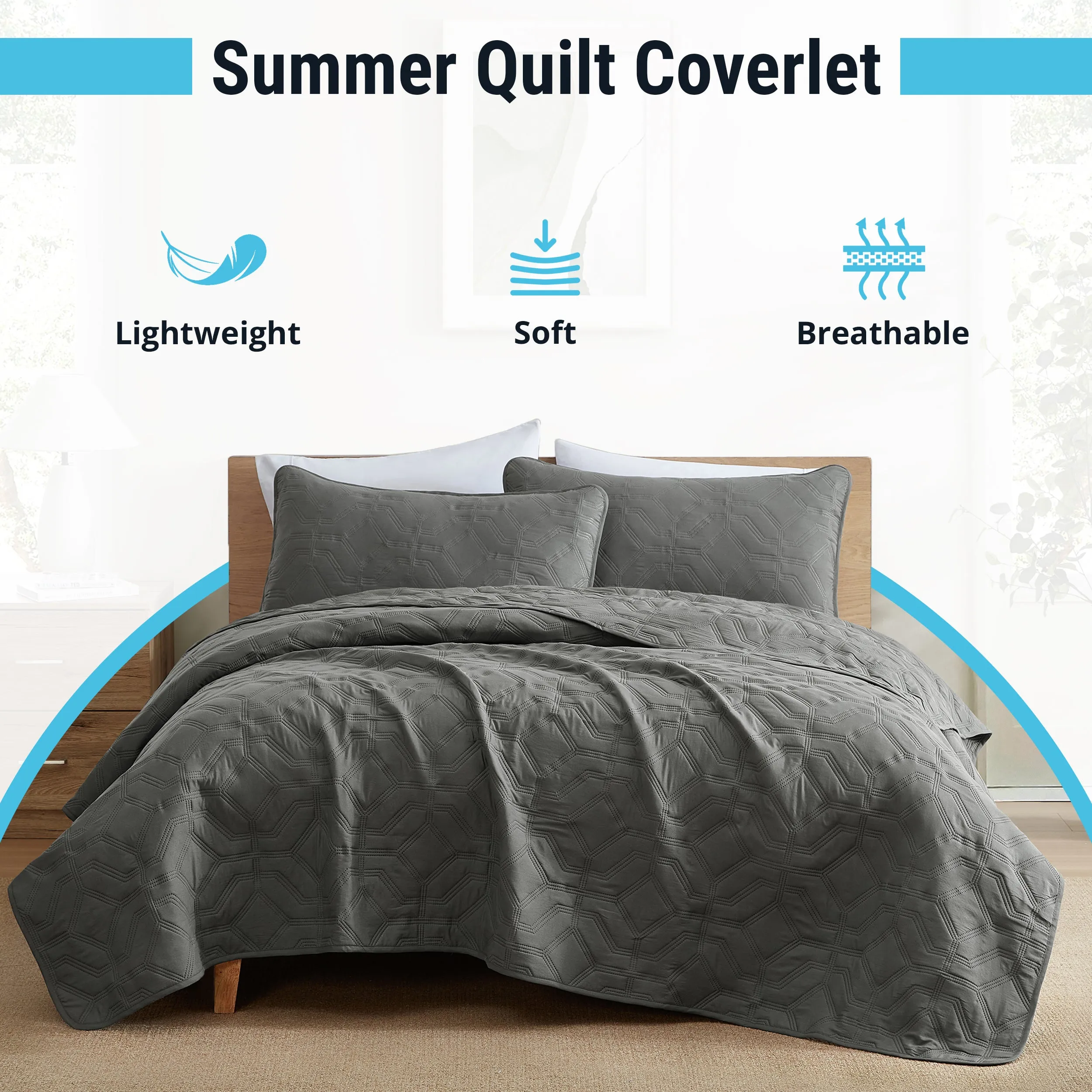 Logan - 3 Piece Size Quilt Set, Lightweight Bedspread Coverlet Set