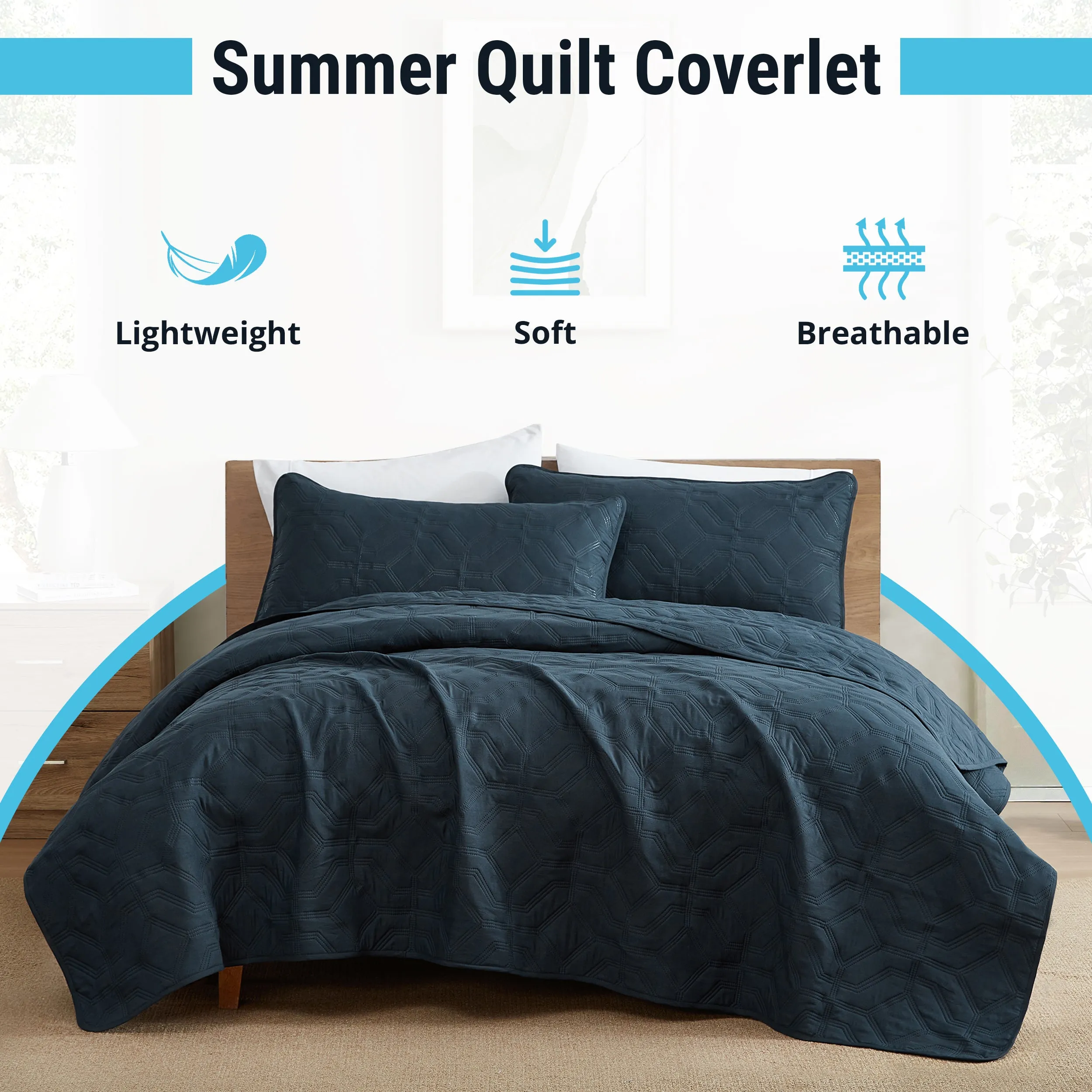 Logan - 3 Piece Size Quilt Set, Lightweight Bedspread Coverlet Set