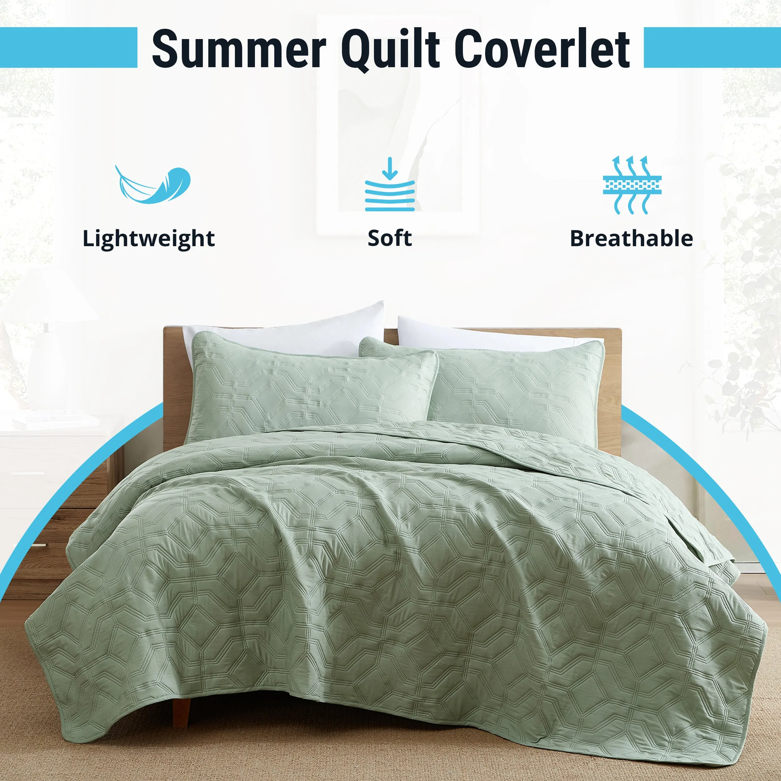 Logan - 3 Piece Size Quilt Set, Lightweight Bedspread Coverlet Set
