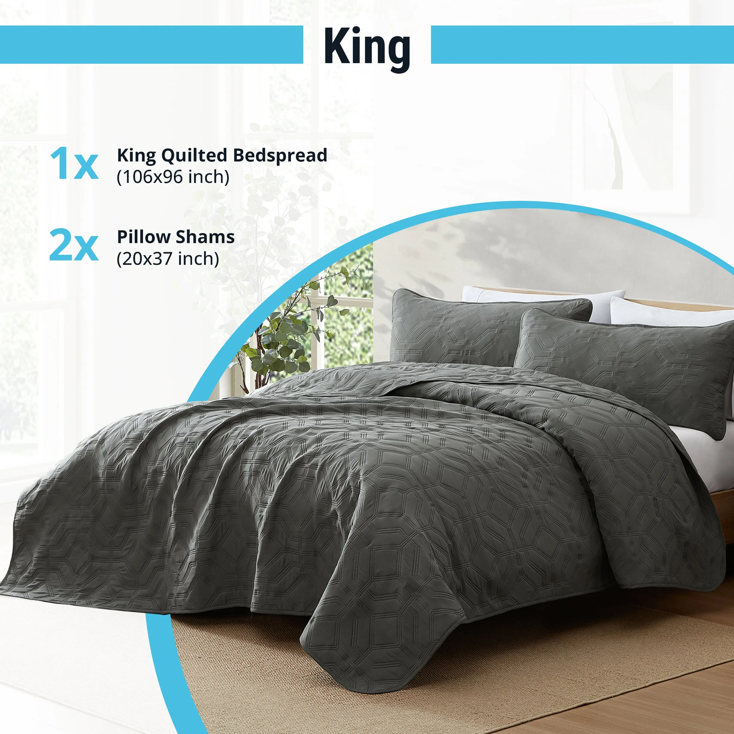 Logan - 3 Piece Size Quilt Set, Lightweight Bedspread Coverlet Set
