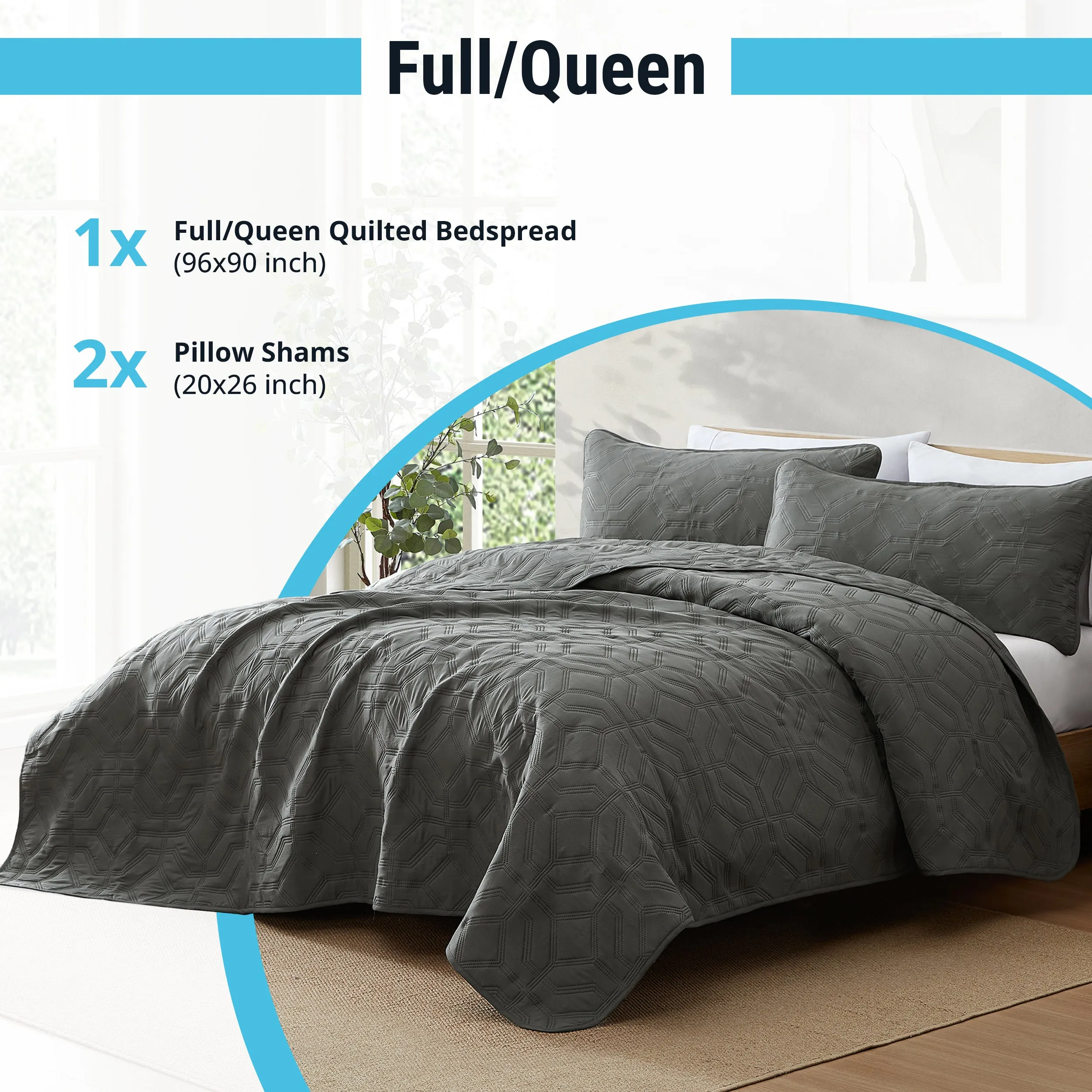 Logan - 3 Piece Size Quilt Set, Lightweight Bedspread Coverlet Set