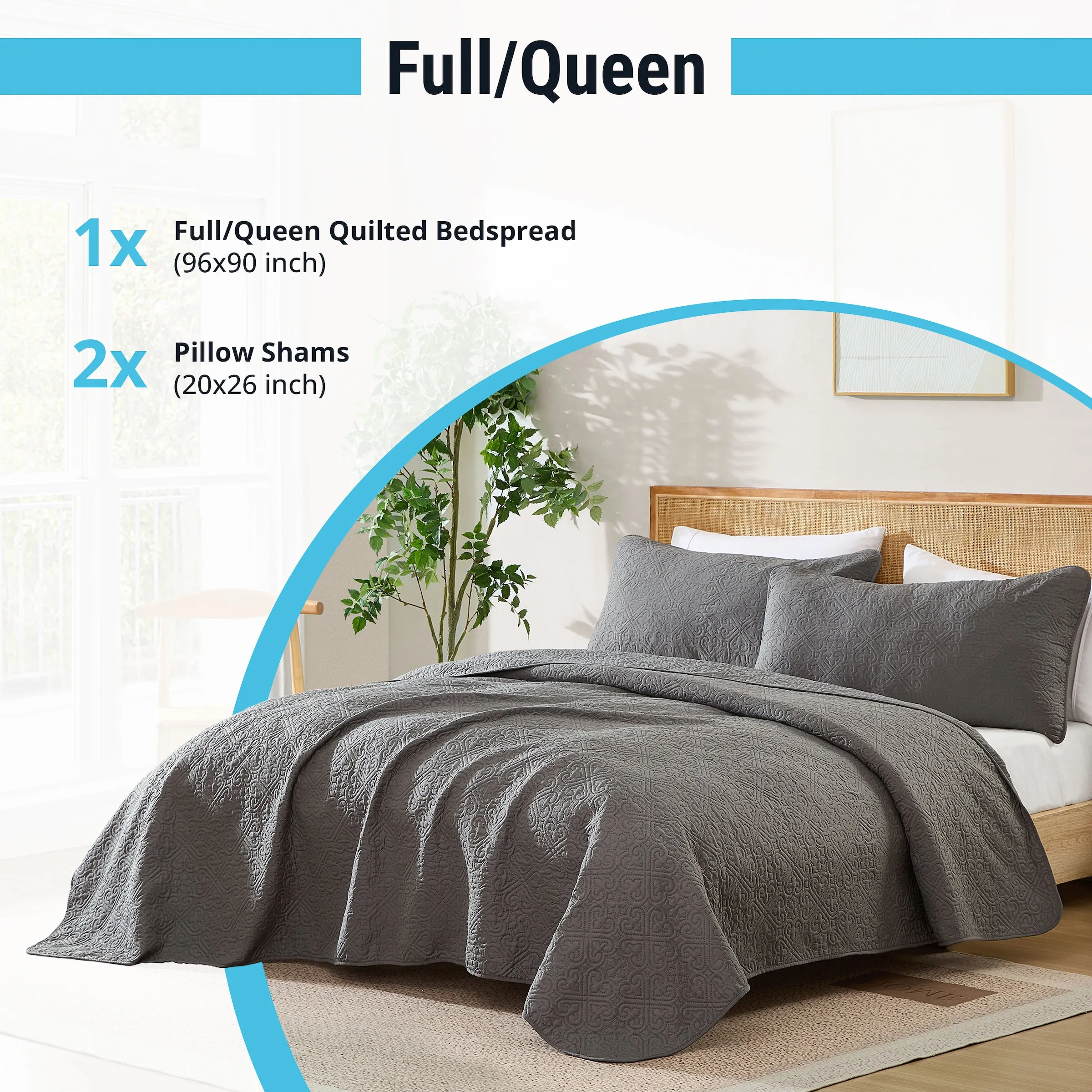 Lorenzo - 3 Piece Quilt Set, Lightweight Bedspread Coverlet Set