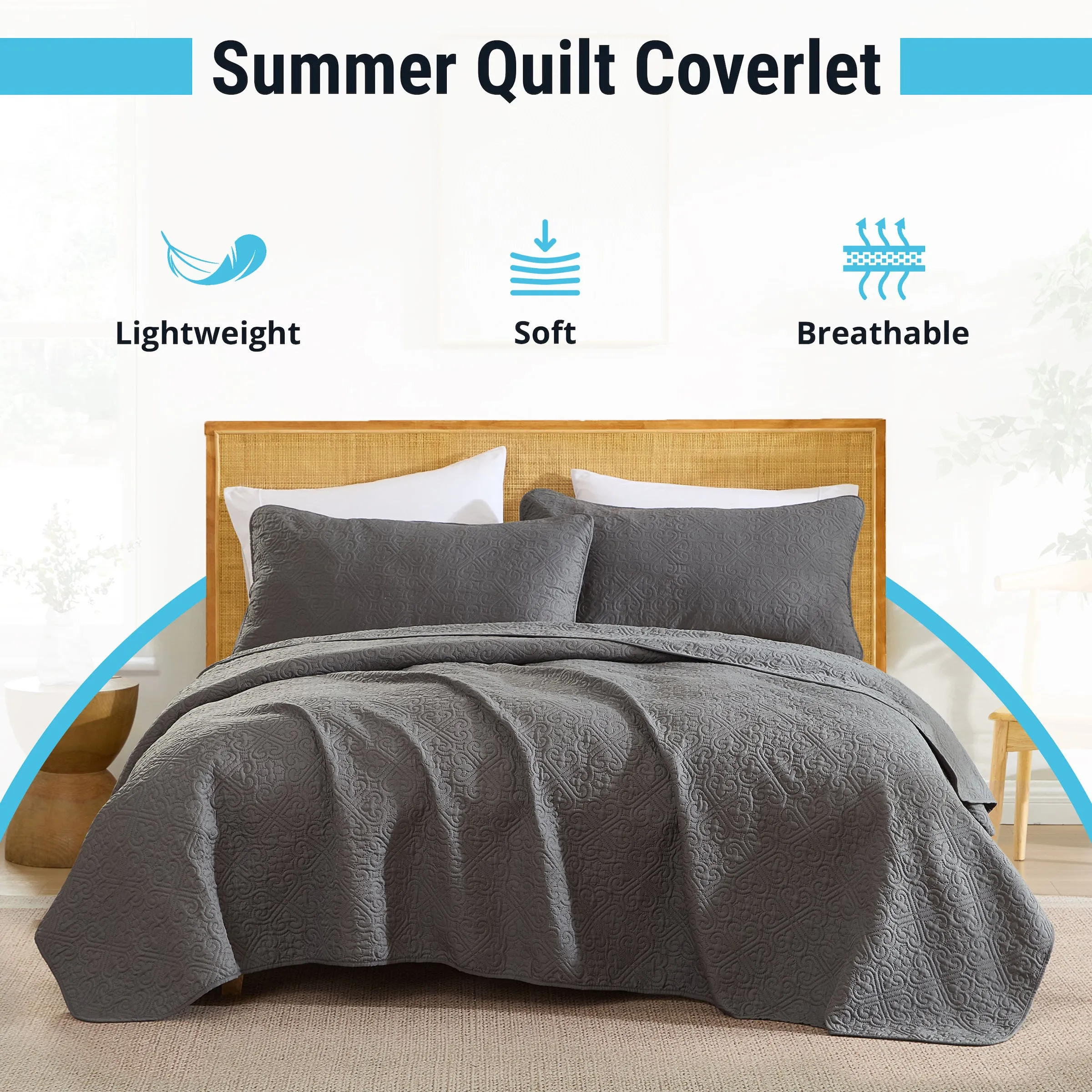 Lorenzo - 3 Piece Quilt Set, Lightweight Bedspread Coverlet Set