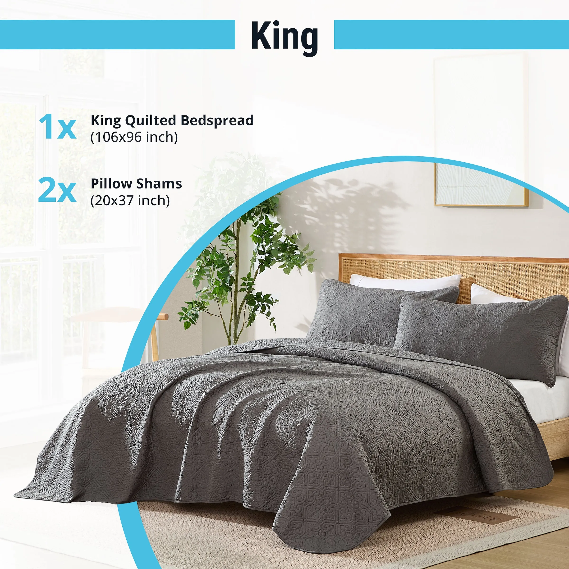 Lorenzo - 3 Piece Quilt Set, Lightweight Bedspread Coverlet Set