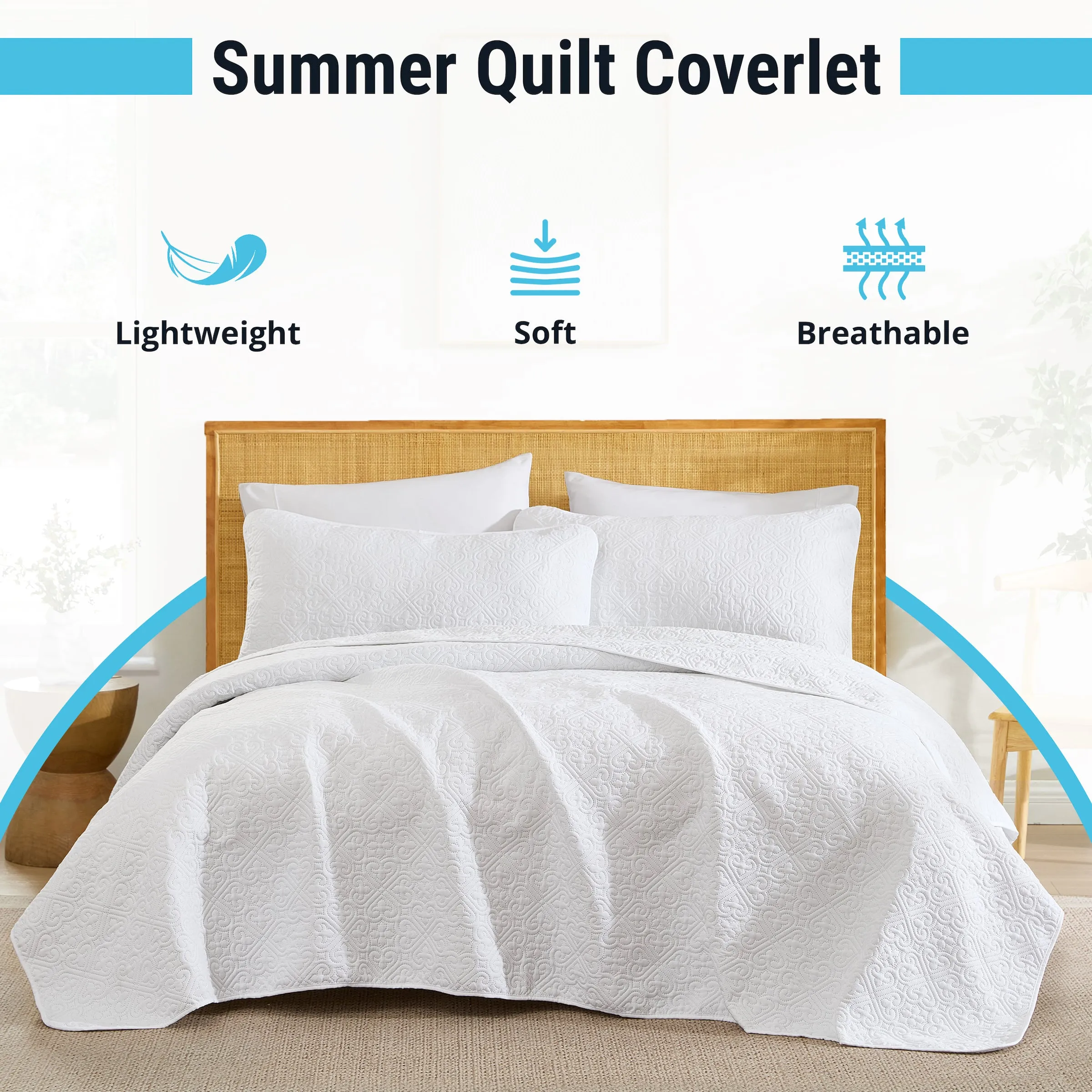 Lorenzo - 3 Piece Quilt Set, Lightweight Bedspread Coverlet Set