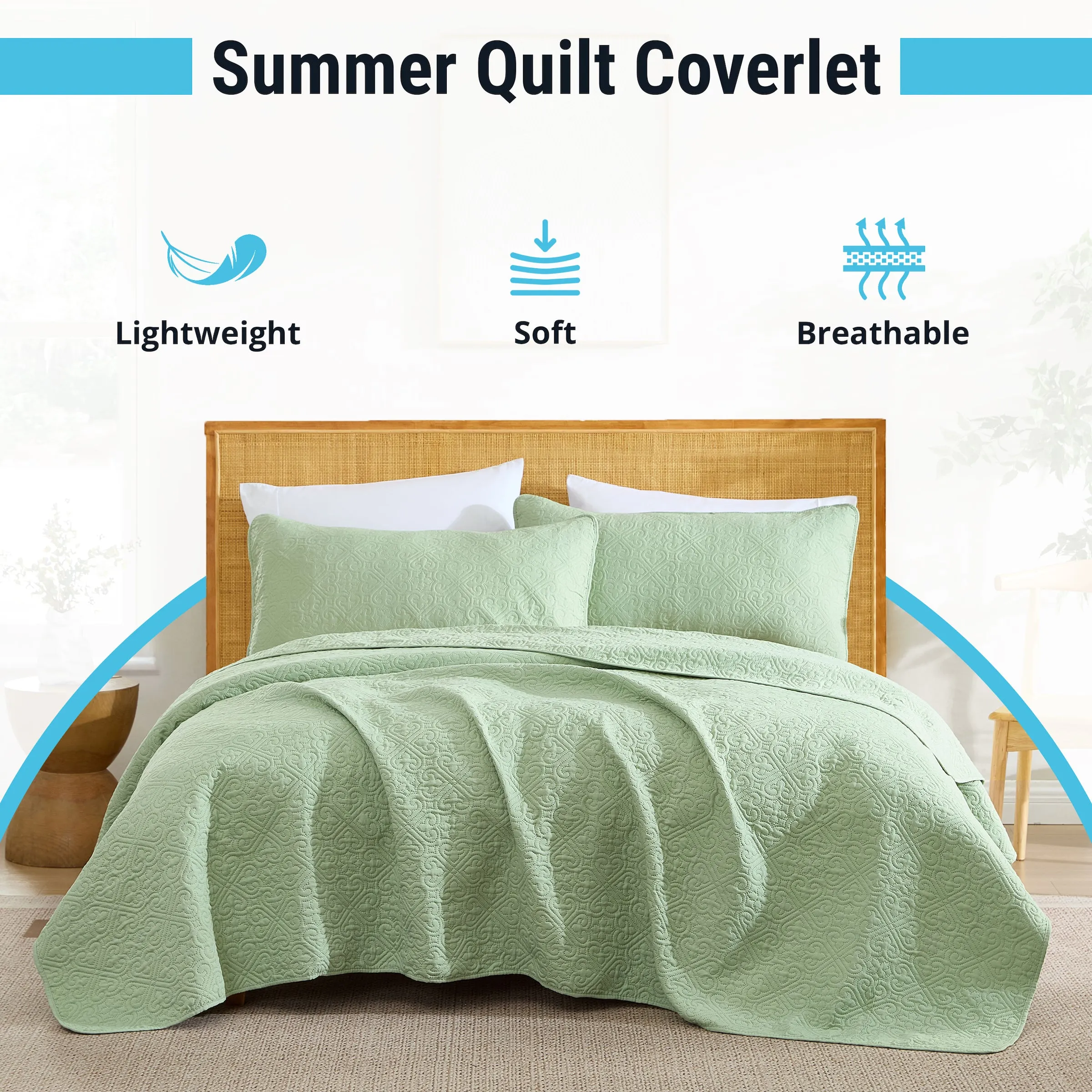 Lorenzo - 3 Piece Quilt Set, Lightweight Bedspread Coverlet Set