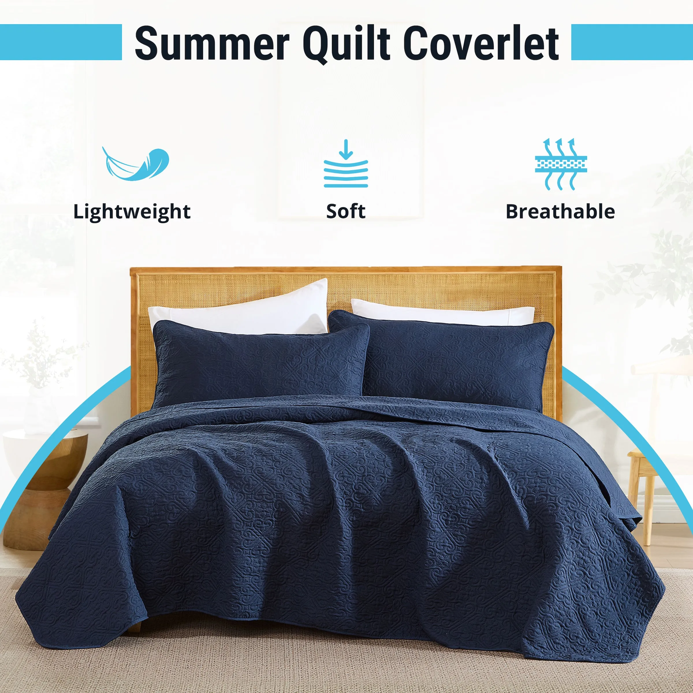 Lorenzo - 3 Piece Quilt Set, Lightweight Bedspread Coverlet Set