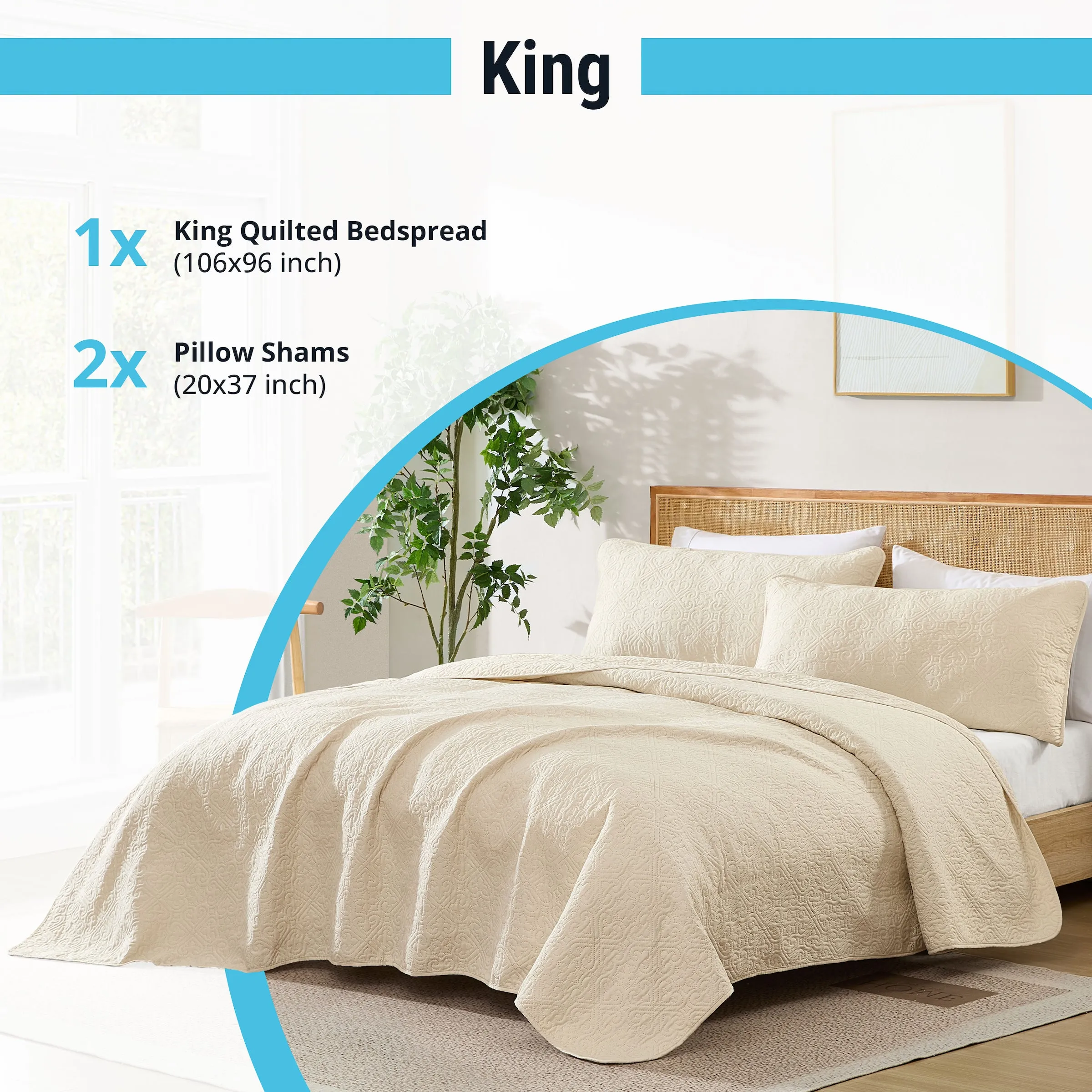 Lorenzo - 3 Piece Quilt Set, Lightweight Bedspread Coverlet Set