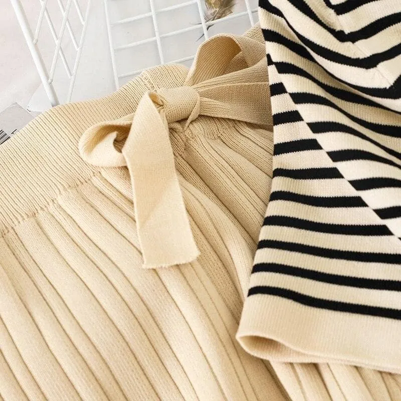 Lounge 2-in-1-Set: Striped Tee   Knit Wide-Leg Pants