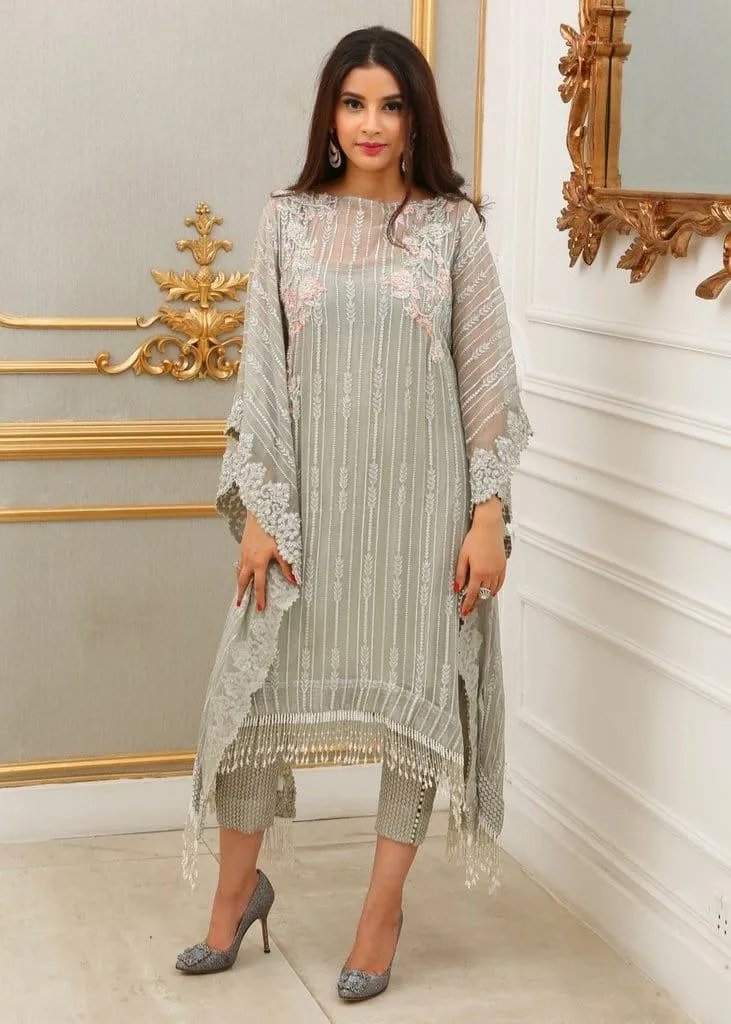 Maheen Trends - Grey Dahlia - 2 Piece - Chiffon & Organza