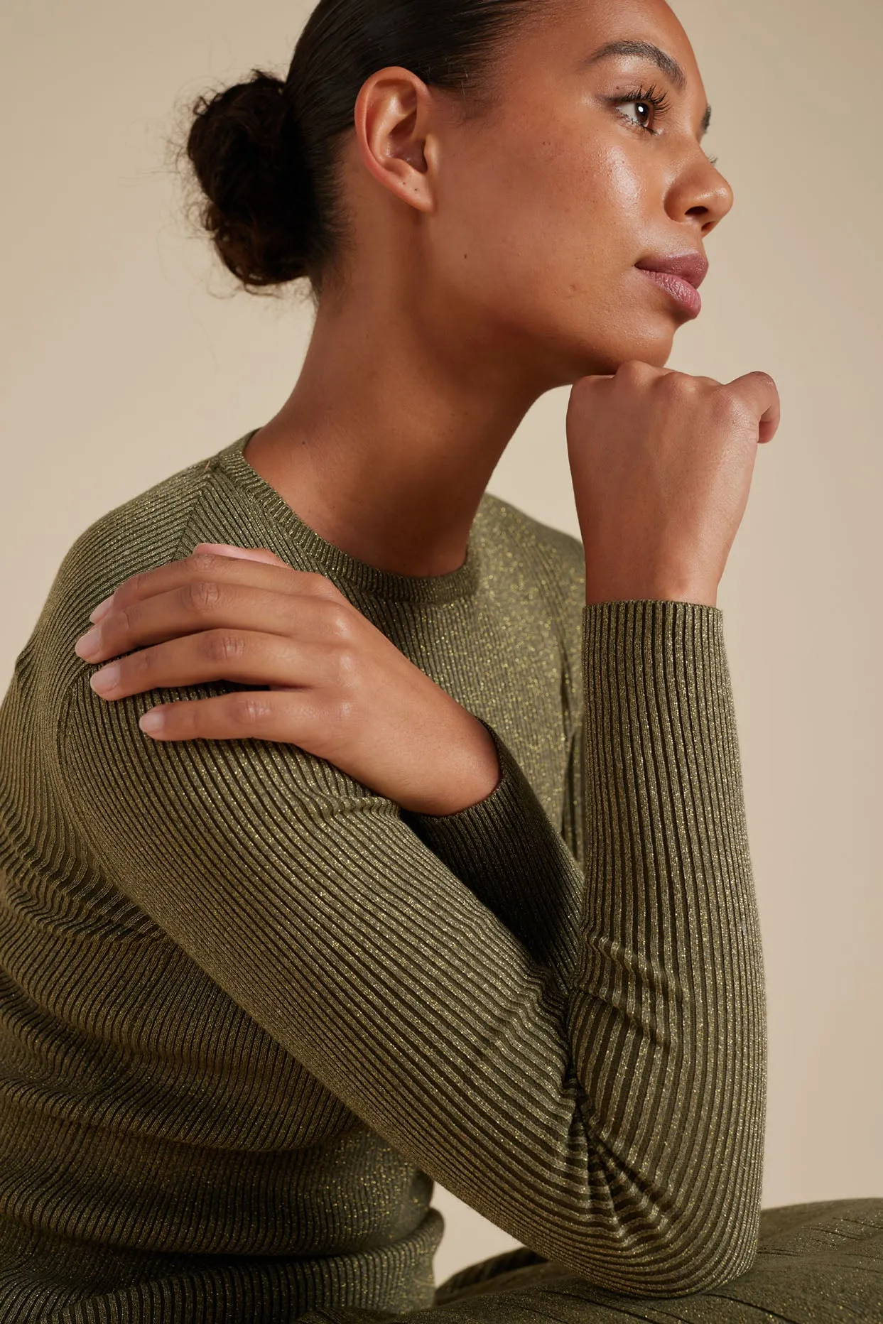 Marley Cotton Lurex Top in Olive