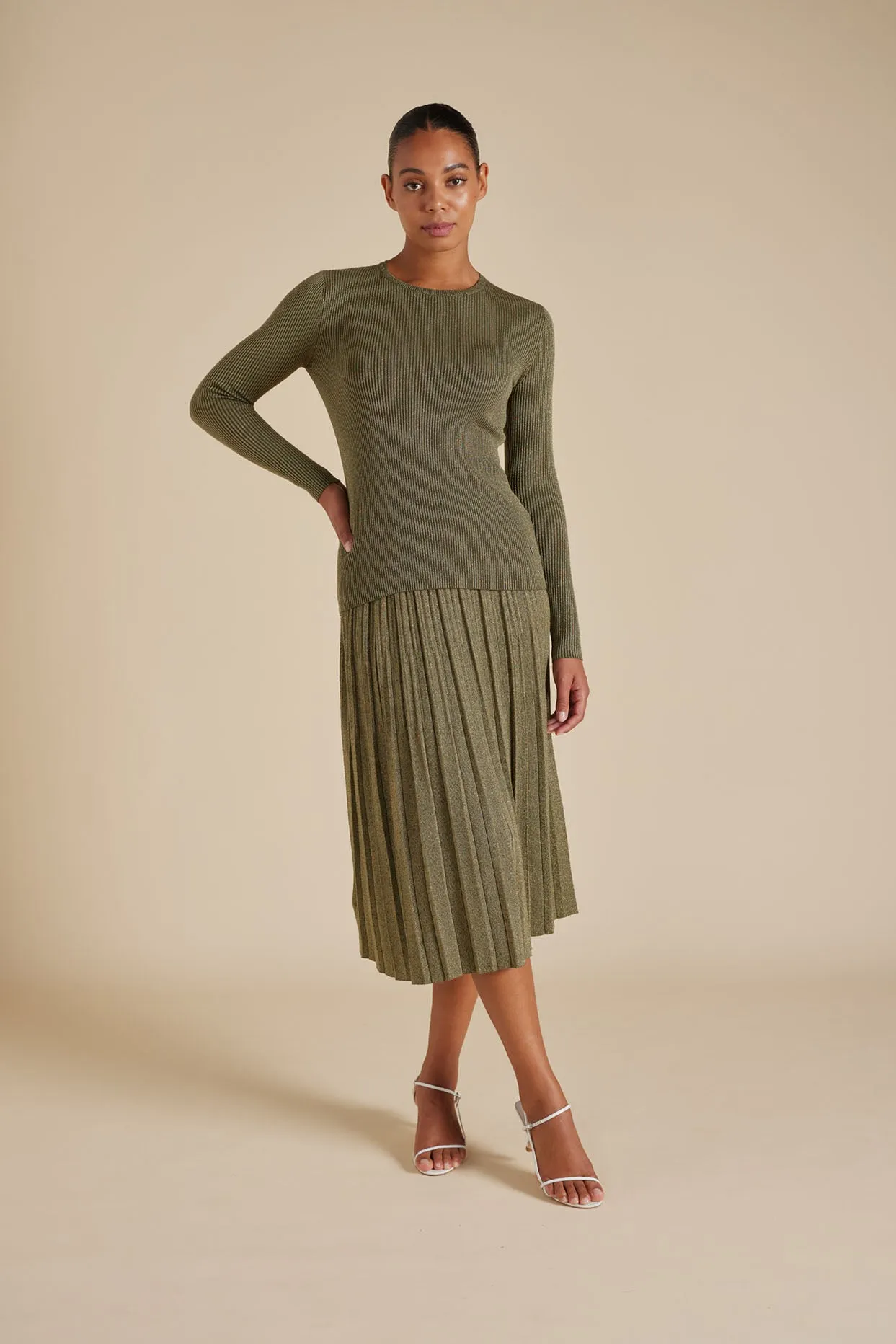 Marley Cotton Lurex Top in Olive