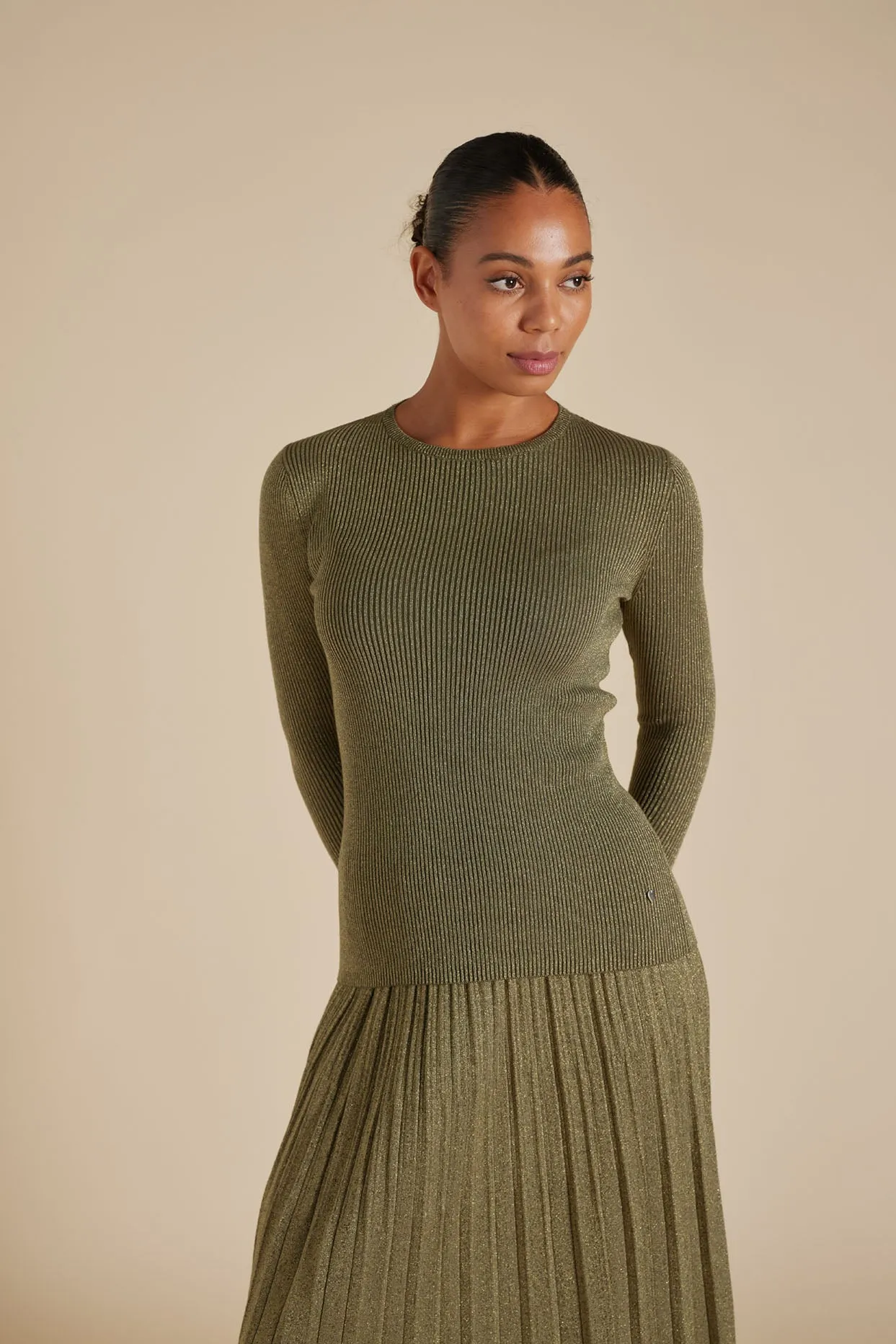 Marley Cotton Lurex Top in Olive