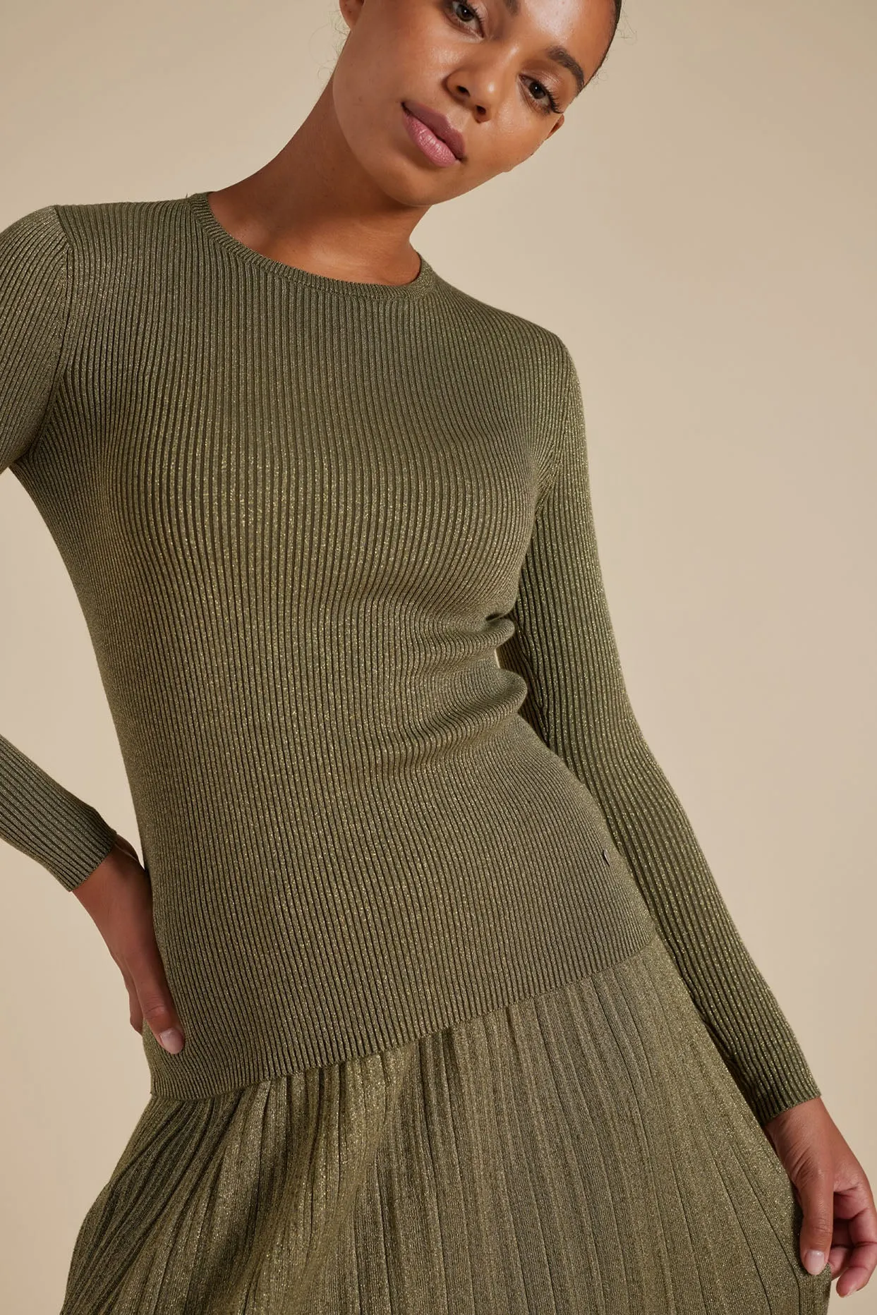 Marley Cotton Lurex Top in Olive