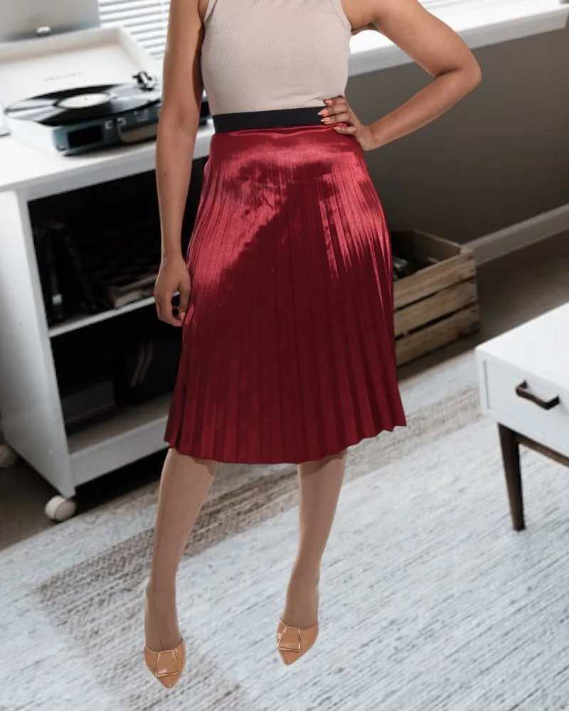 Maroon Pleated Skirt