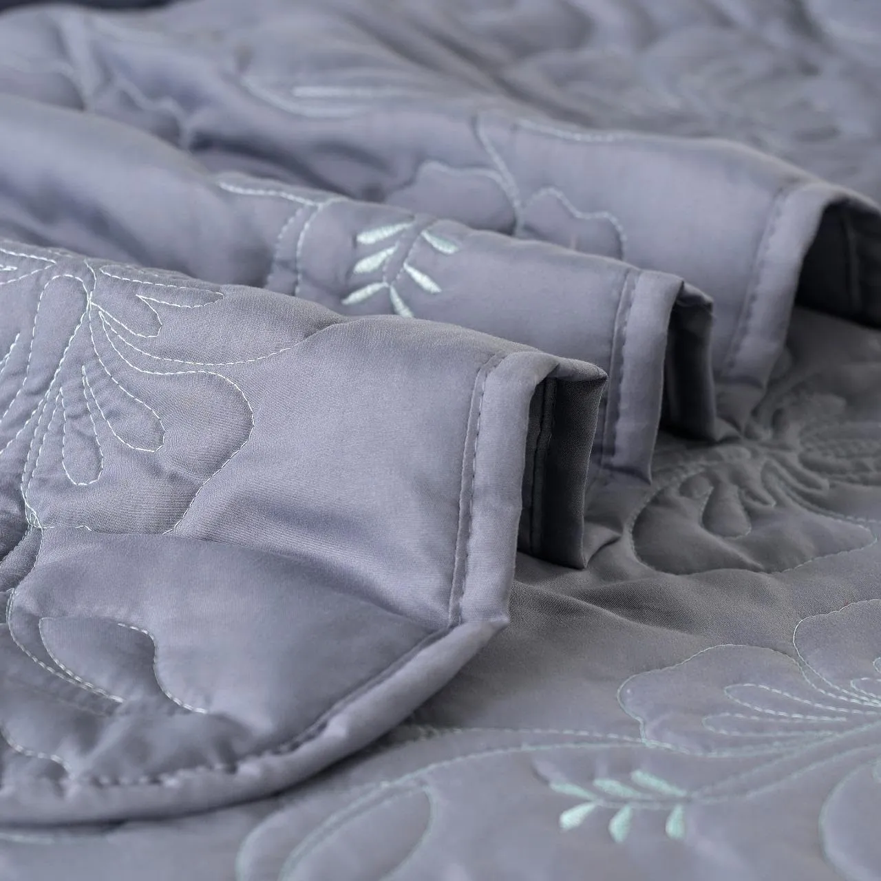 MARS HOME CENTER® Cotton 300TC King Size Embroidery Quilted Bedcover/Bedsheet Set with 2 Pillow Covers- Soft, Lightweight (90"x100") (Mist Blue)