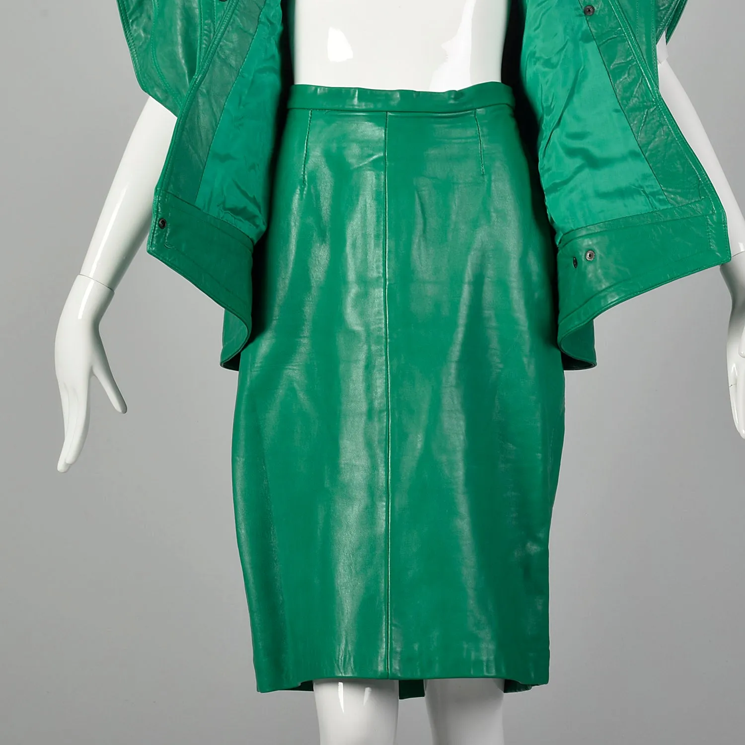 Medium Michael Hoban for North Beach Leather 1980s Green Leather Skirt Set