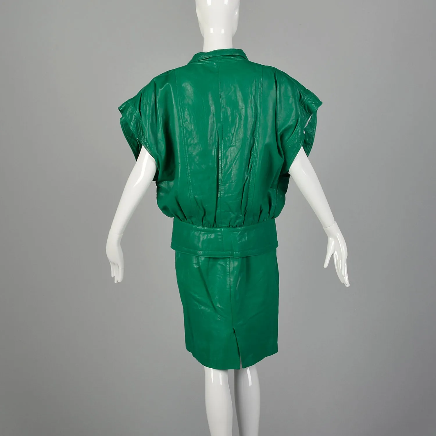 Medium Michael Hoban for North Beach Leather 1980s Green Leather Skirt Set