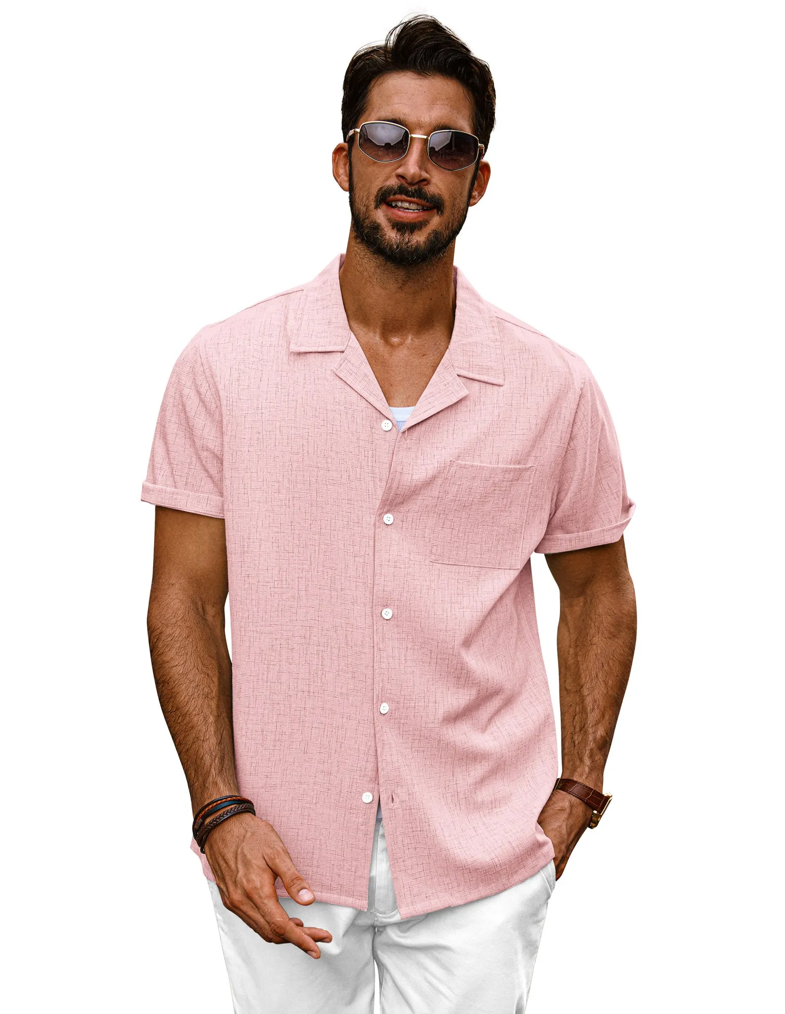 Men Basic Camp-Collar Shirt Casual Short Sleeve Button-up Tops