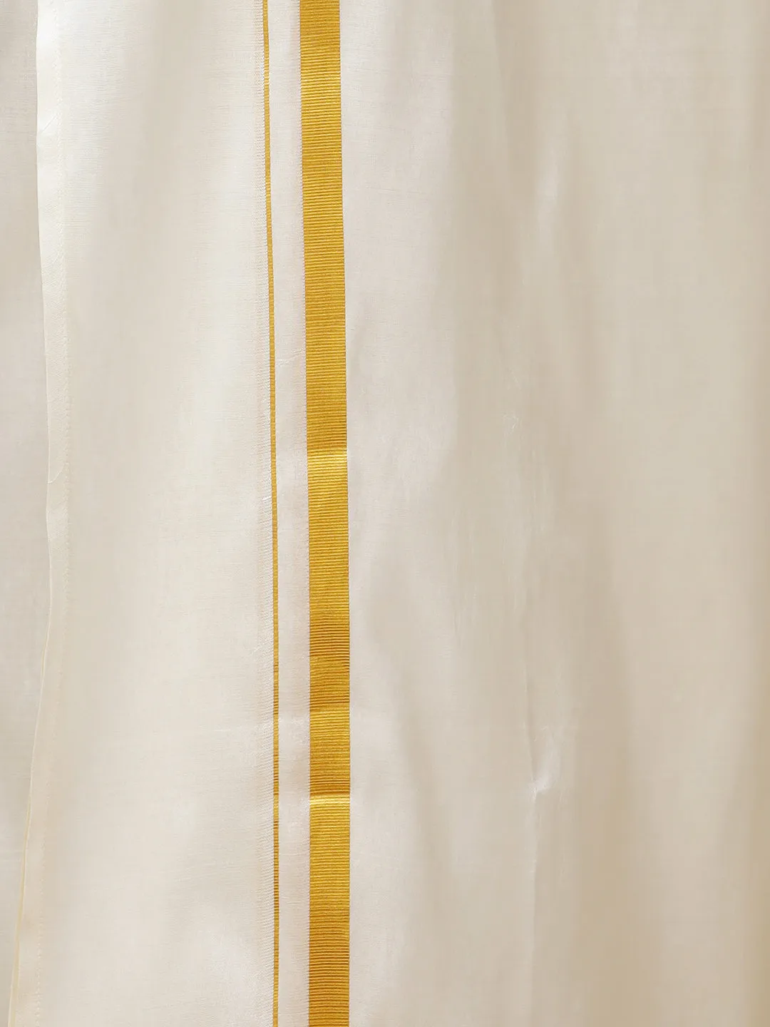 Men Cream Art Silk Full Sleeves Shirt, Double Dhoti with Towel Combo