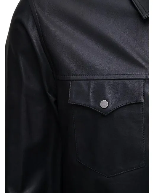 Men's Black Classic Leather Shirt Jeans Style