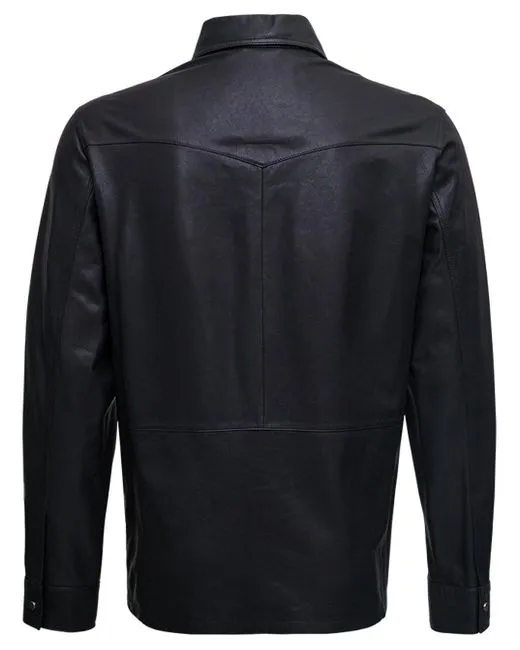 Men's Black Classic Leather Shirt Jeans Style