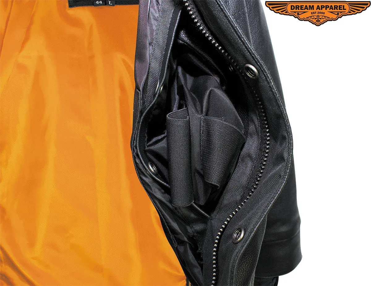 Men's Naked Cowhide Leather Motorcycle Shirt - Black