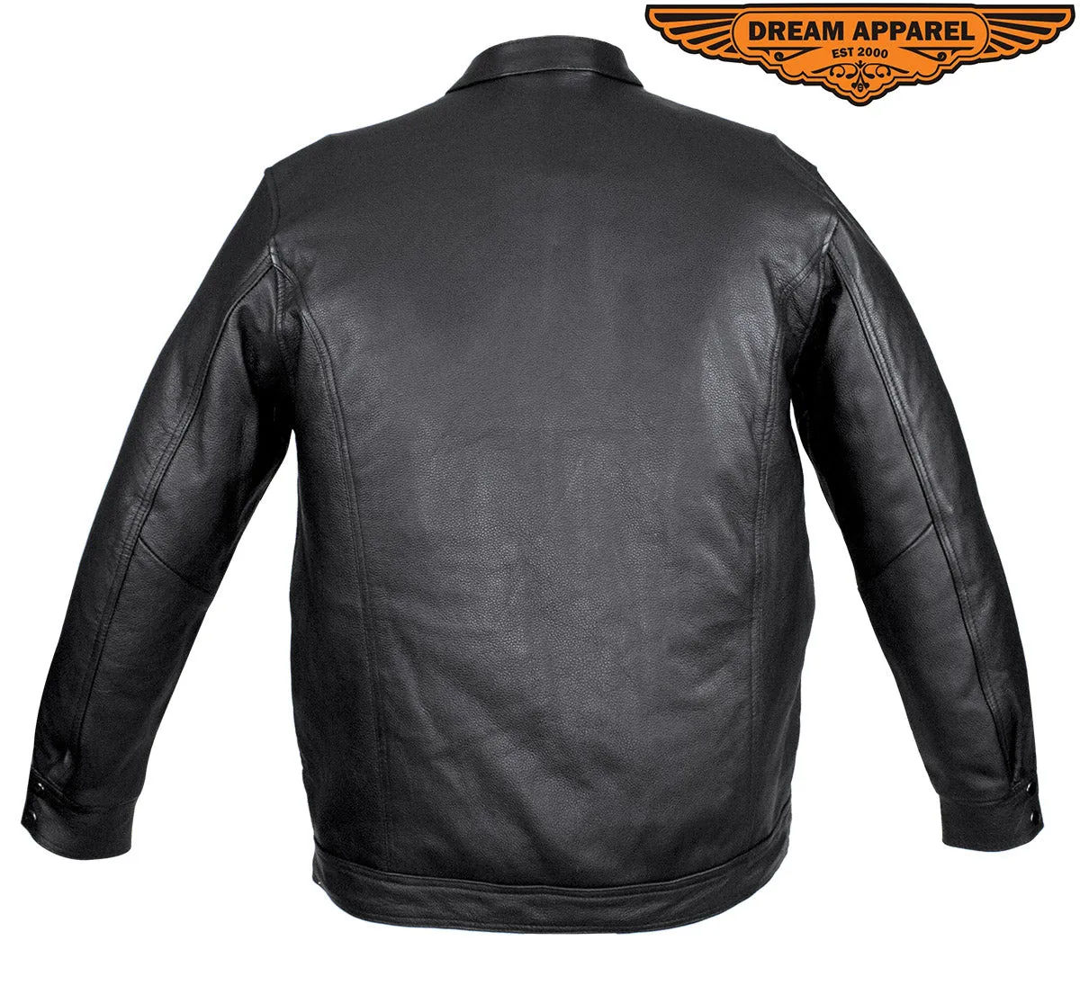 Men's Naked Cowhide Leather Motorcycle Shirt - Black