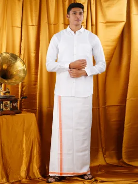 Mens Premium Pure Linen Shirt Full Sleeve with Double Dhoti White 770